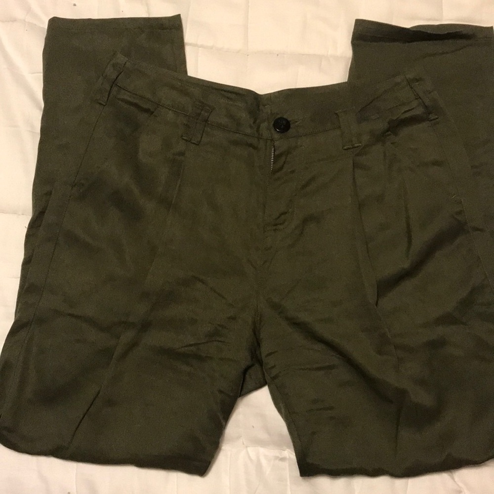 Olive/Army green pleated straight leg trousers